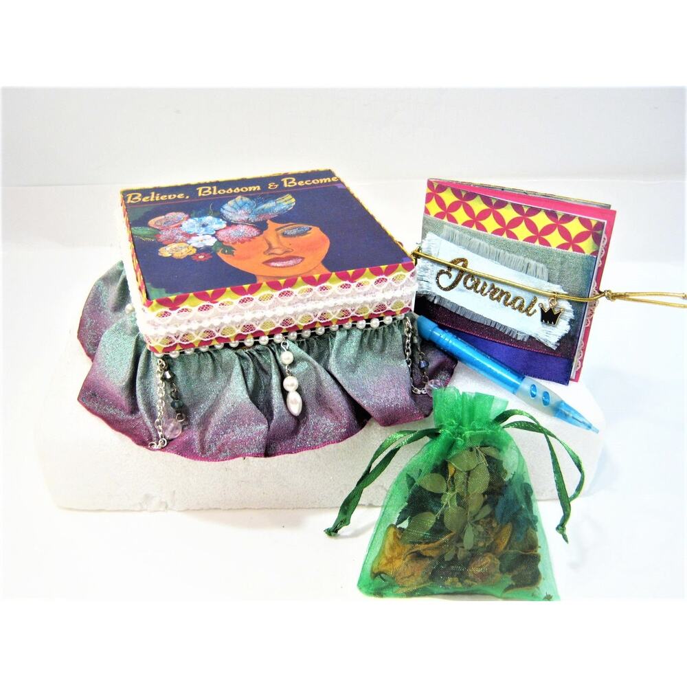 Handcrafted Keepsake Trinket Box for Mementos Jewelry w/Mini Journal Potpourri
